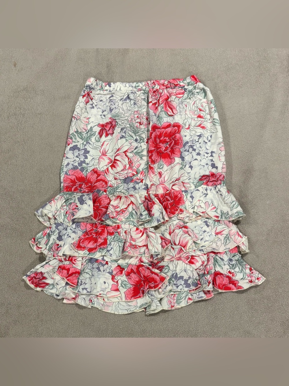 Karen Kane White Mini Skirt with Pink & Red Floral Print
